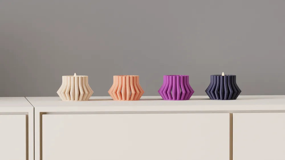 LED candle stand with ribbed surface detail