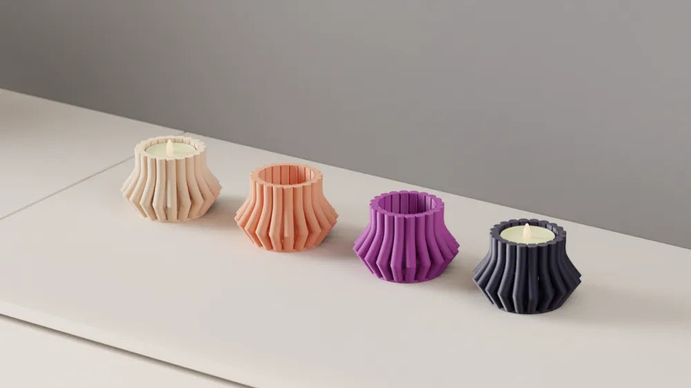 Single modern ribbed tealight holder on a clean surface