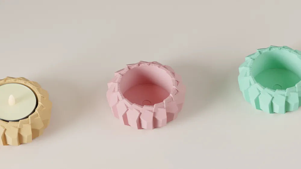 Modern angular LED tealight holder product view in selected colour