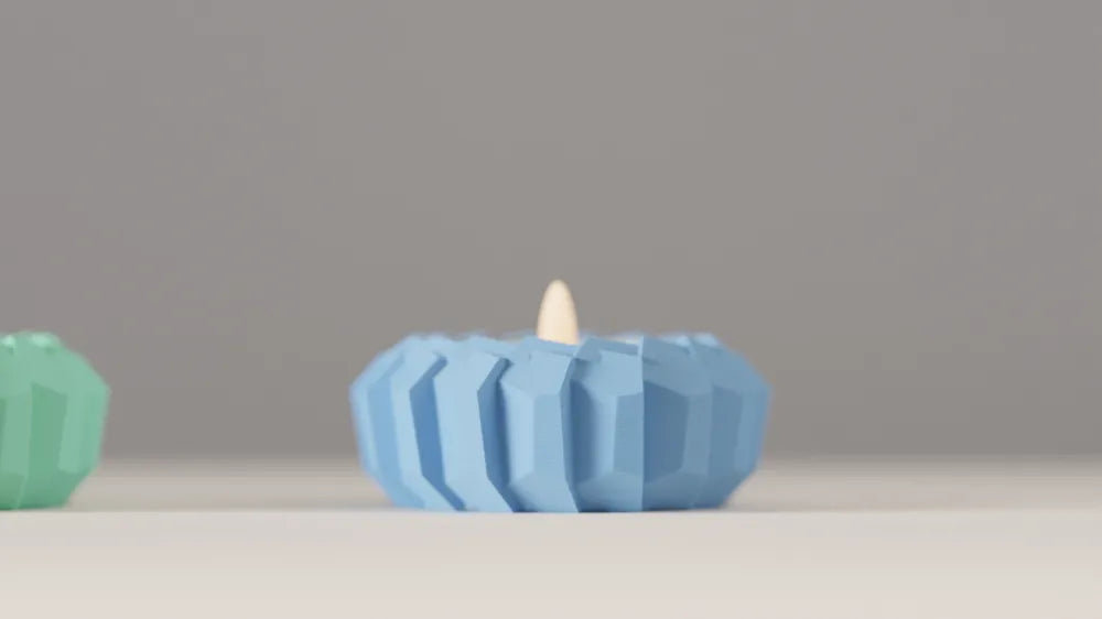 Modern angular LED tealight holder product view in selected colour