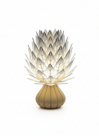 Lunqo 3D printed modern lamp with intricate layered leaf design and warm gold base