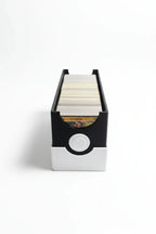 Modern black and white 3D printed card holder box with trading cards, Lunqo design