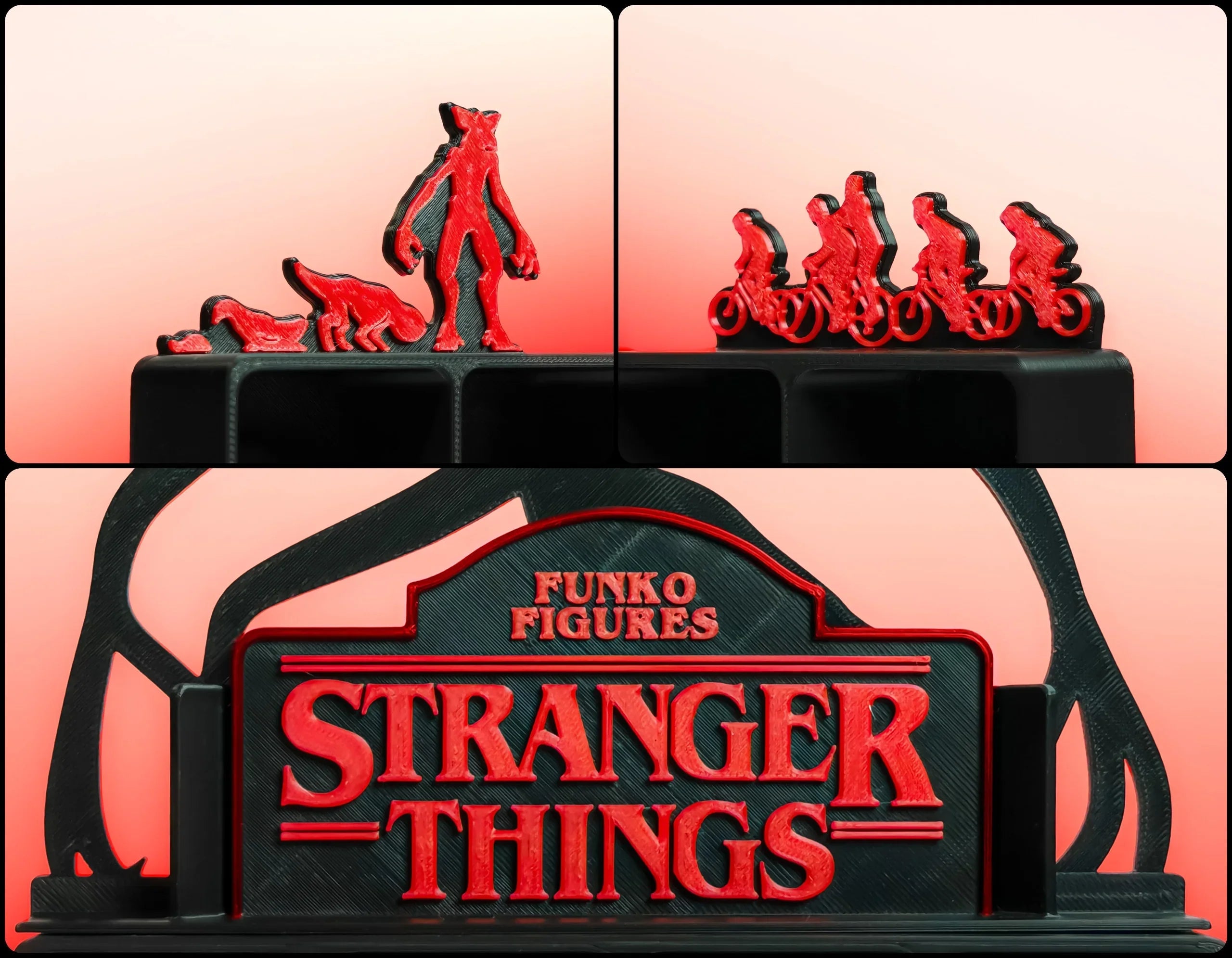 3D printed Stranger Things Funko Figures display stand in black and red by Lunqo