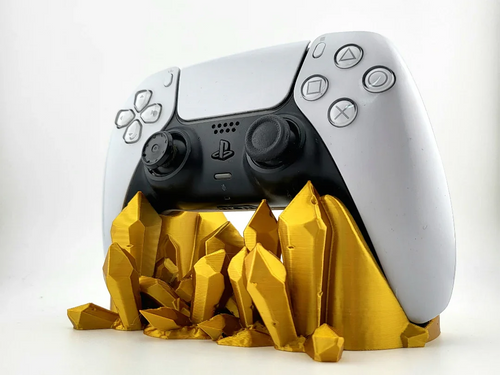 3D printed golden crystal PlayStation controller stand by Lunqo, modern stylish desk accessory