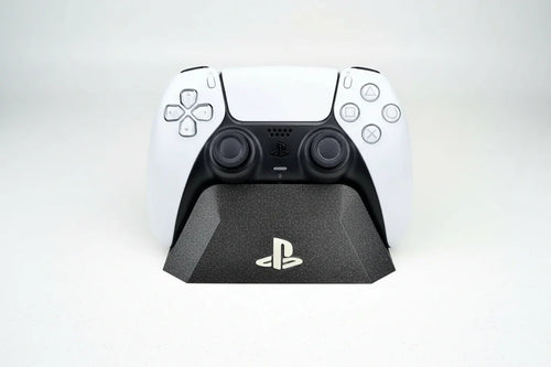 3D printed black PS5 controller stand by Lunqo, modern design, premium PlayStation accessory
