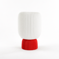 Modern 3D printed white and red ribbed vase by Lunqo on white background