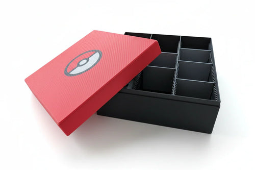 Lunqo premium 3D printed black organizer box with red lid, modern segmented storage design