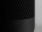 Close-up of modern black 3D printed object with diamond grid pattern, Lunqo design