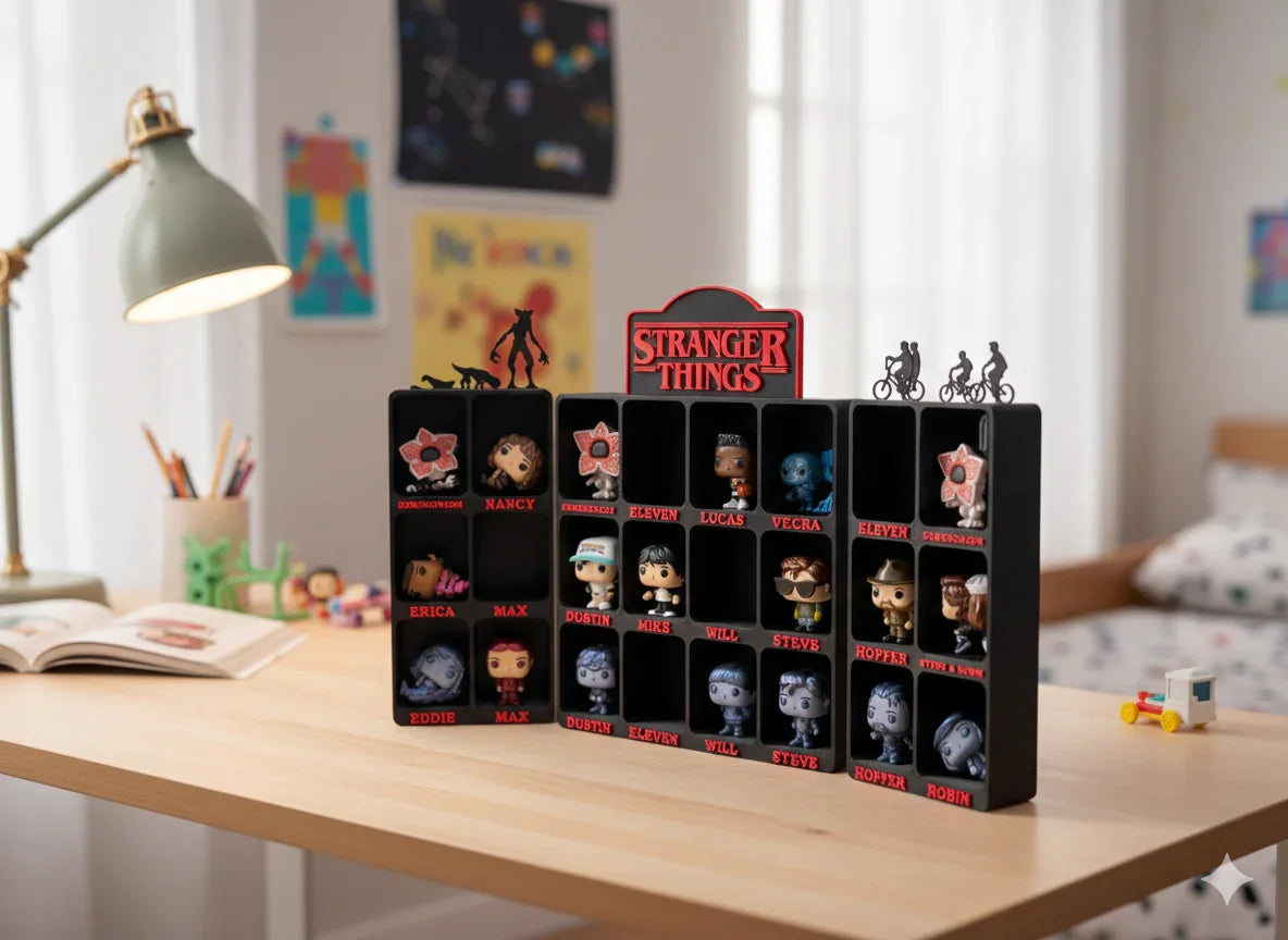 Lunqo premium-quality 3D printed Stranger Things display organizer for collectible figures on desk