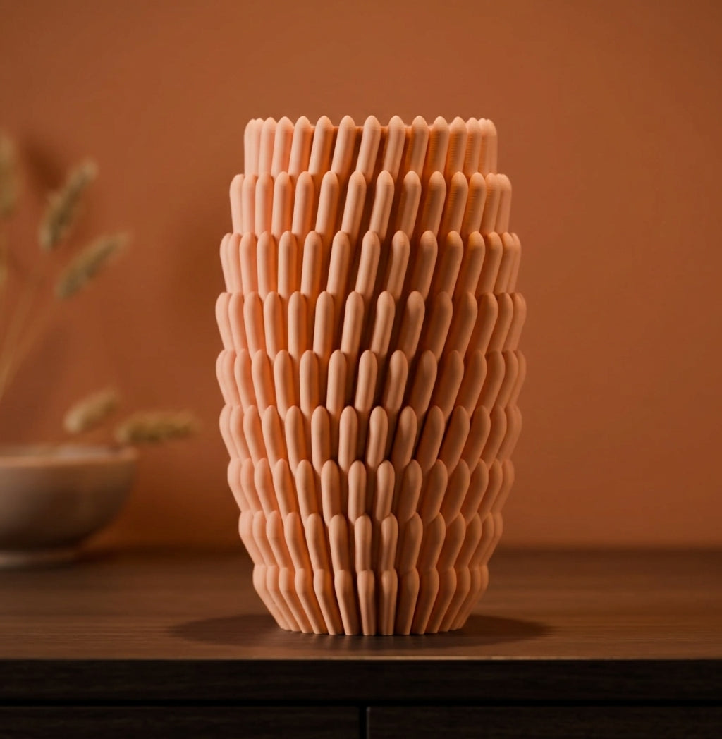 Modern textured vase styled as a standalone decorative home accent.