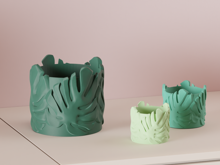 BloomGlow – Monstera-leaf Planter styled indoors