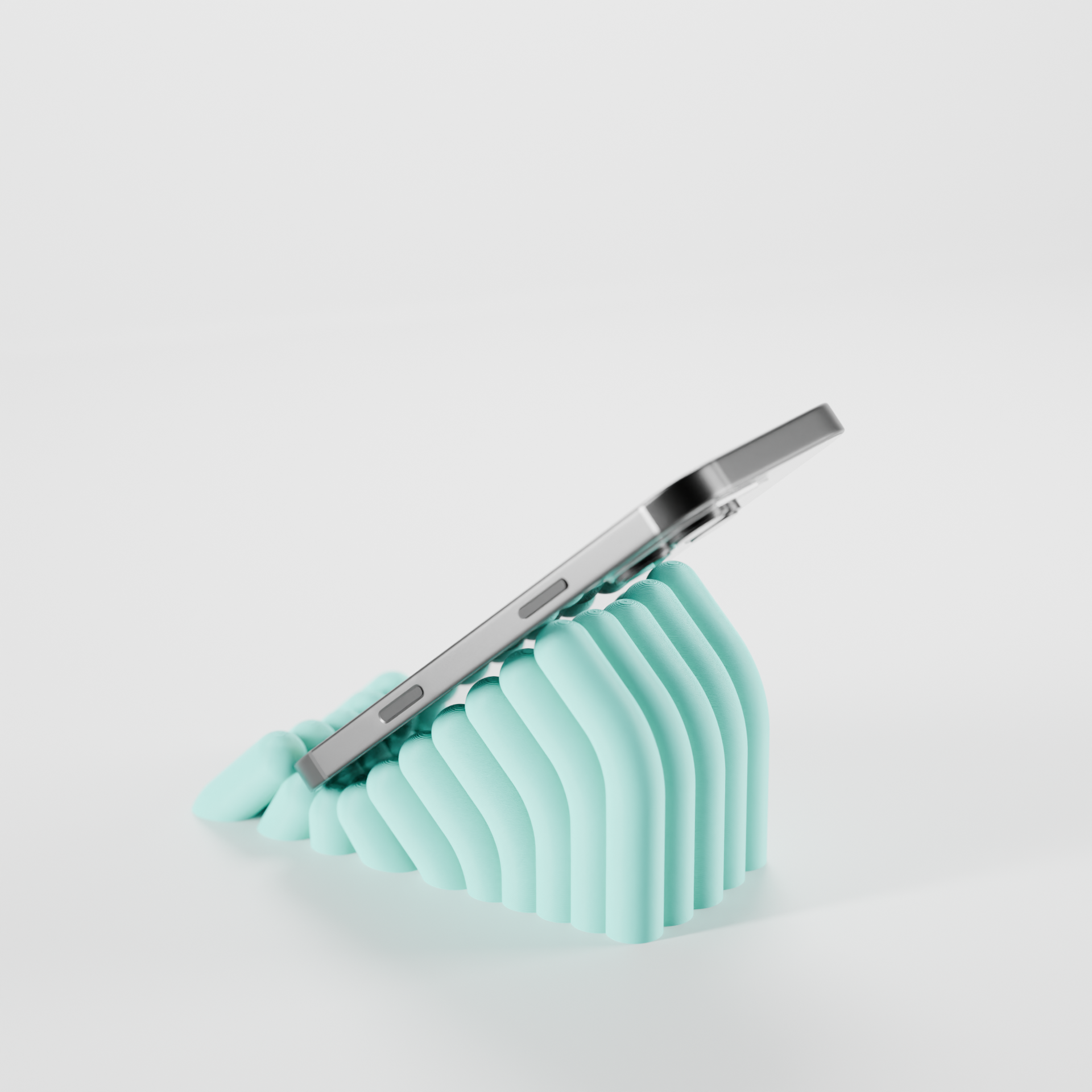 Aesthetic phone stand detail highlighting the flowing organic surface pattern.