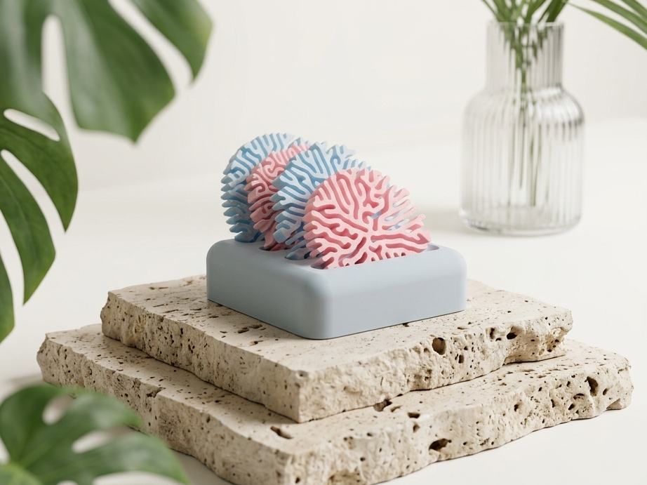Coral coaster set with stand, view 01