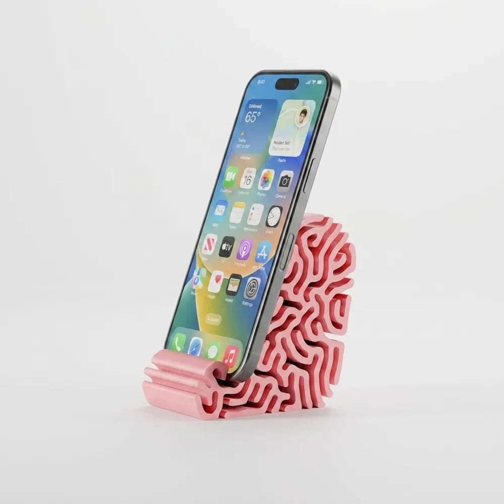 Side view of the coral-inspired phone stand