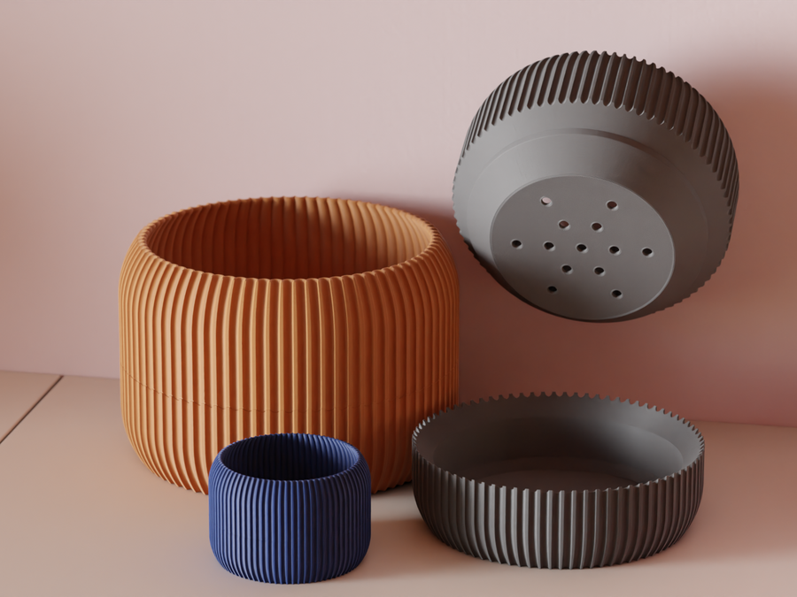 DuoForm – Ribbed Planter with Drip Tray – view 1
