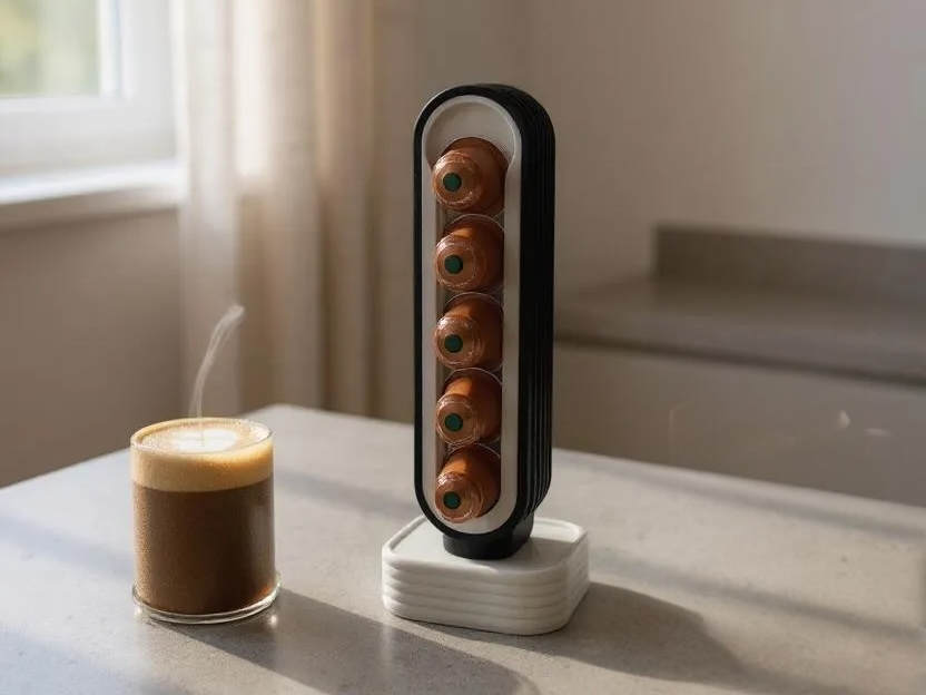 PodArc rotating vertical coffee pod organiser in a black finish