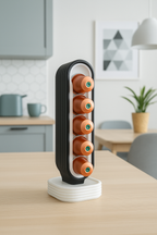 PodArc vertical pod organiser shown with stored coffee capsules