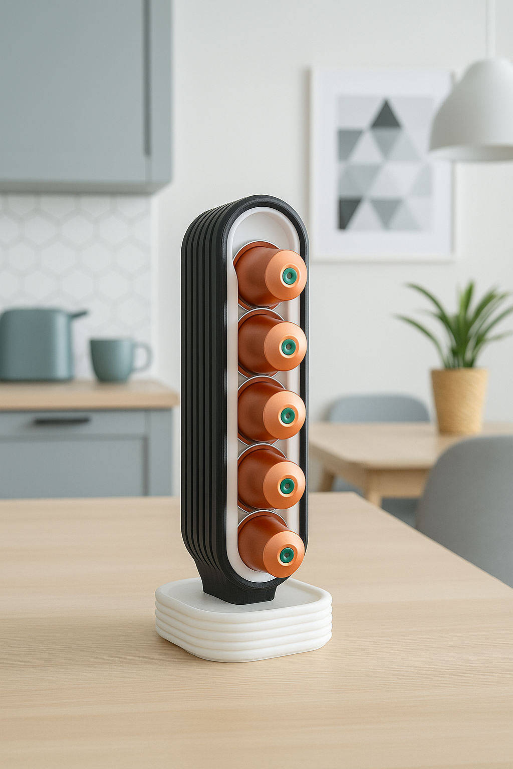 PodArc vertical pod organiser shown with stored coffee capsules