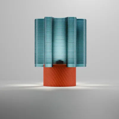 RippleWave E27 table lamp front view with teal shade and orange base