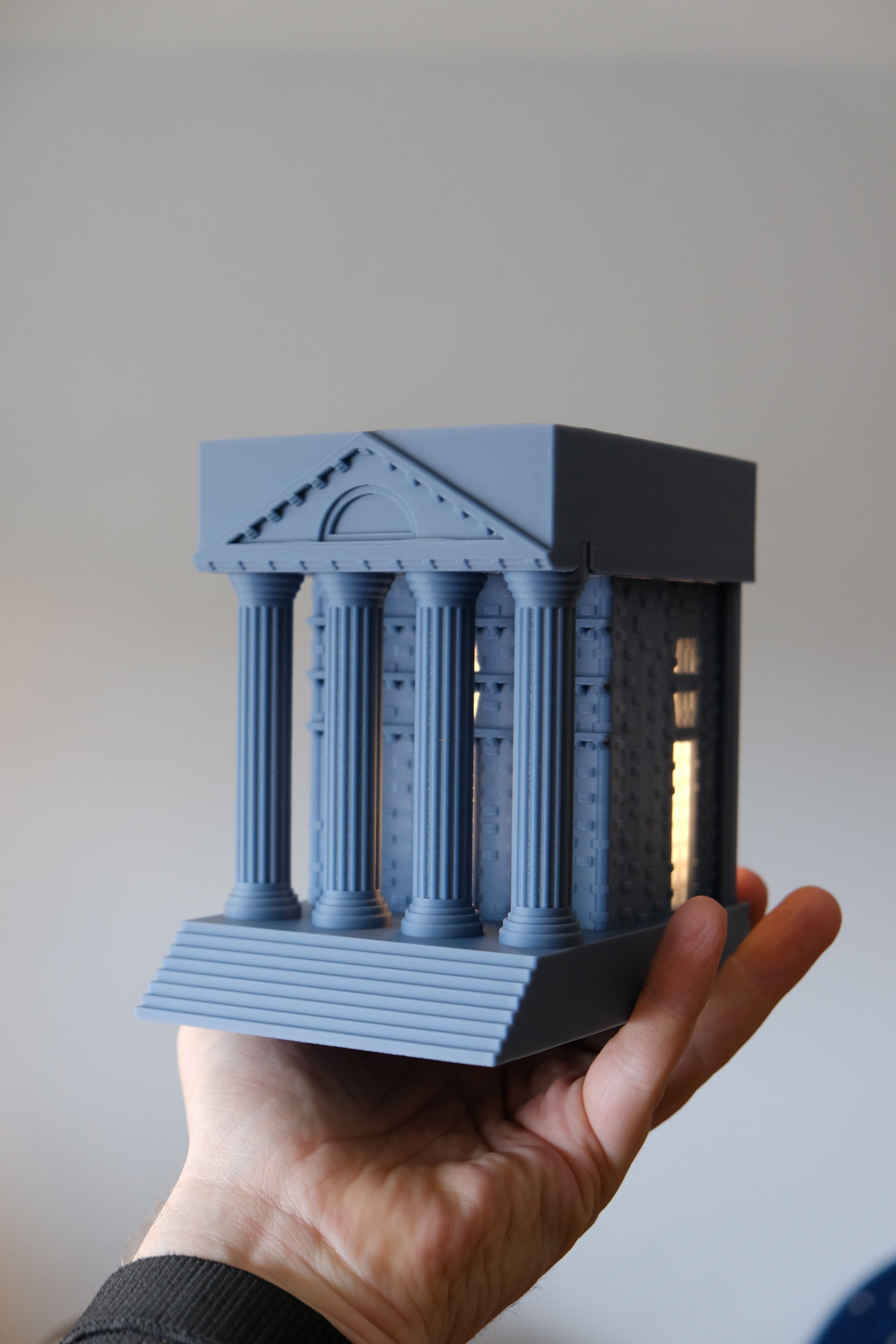 Detail view of the columns and pediment on the temple lamp