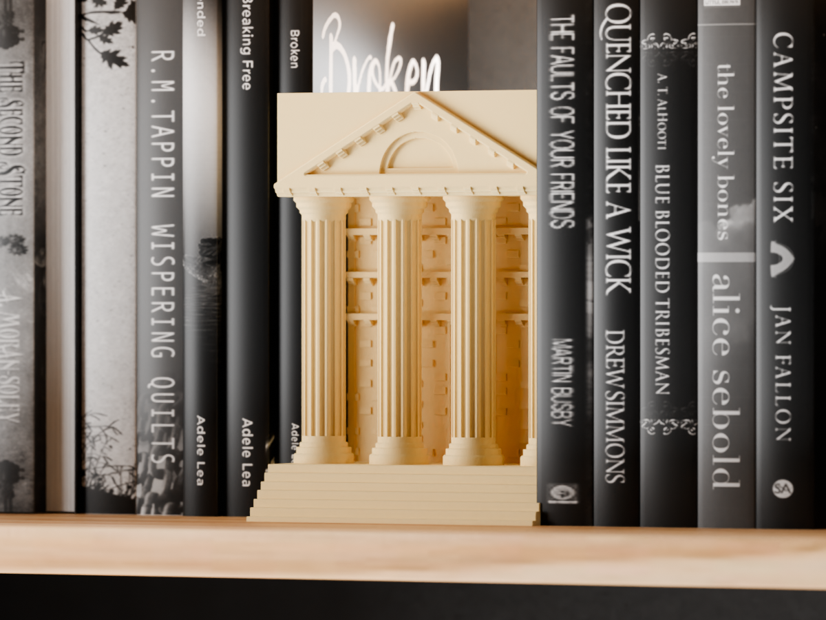 Front view of the classical temple book nook lamp