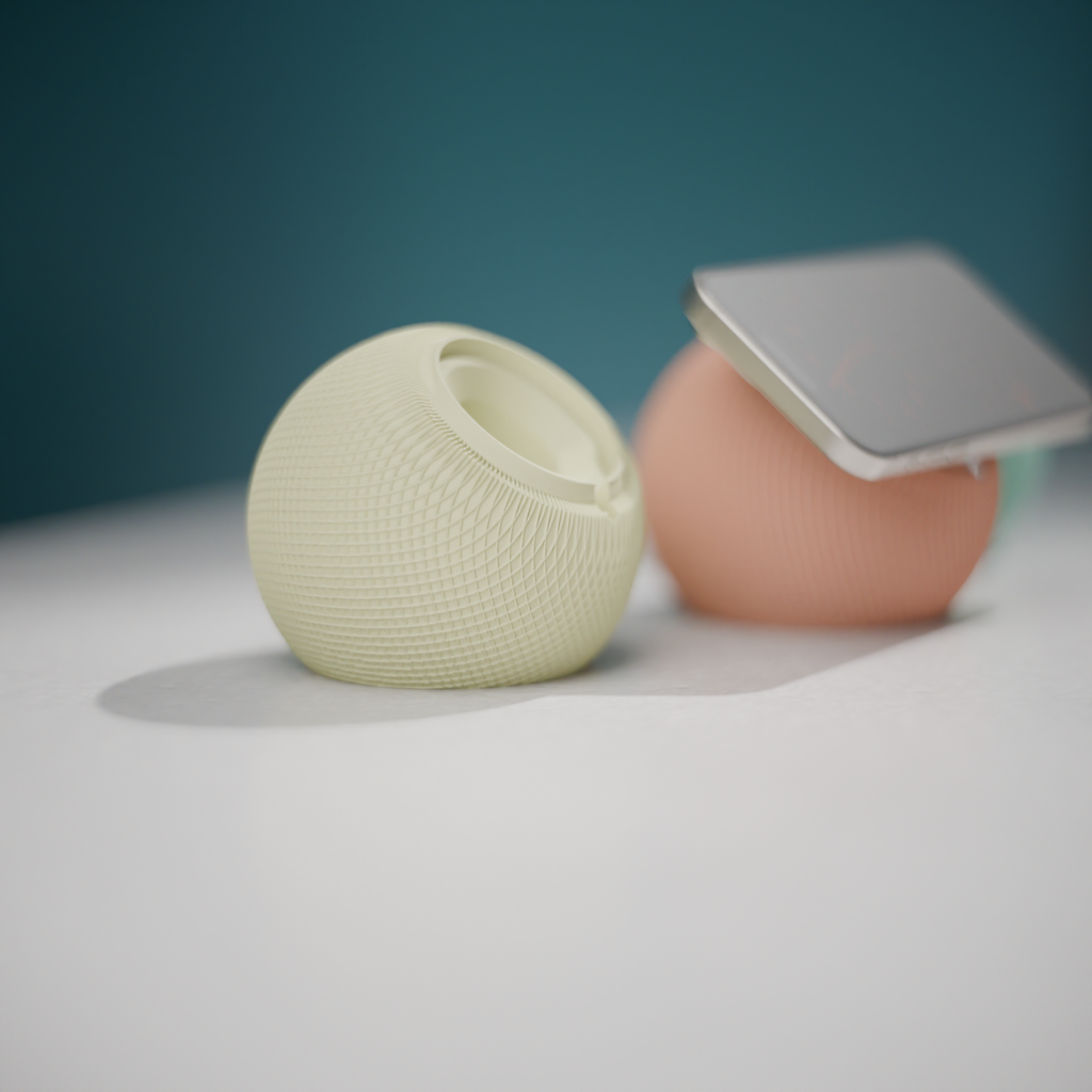 OrbDock sculptural MagSafe stand – close-up view