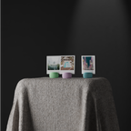 Front view of the sculptural spiral photo stand