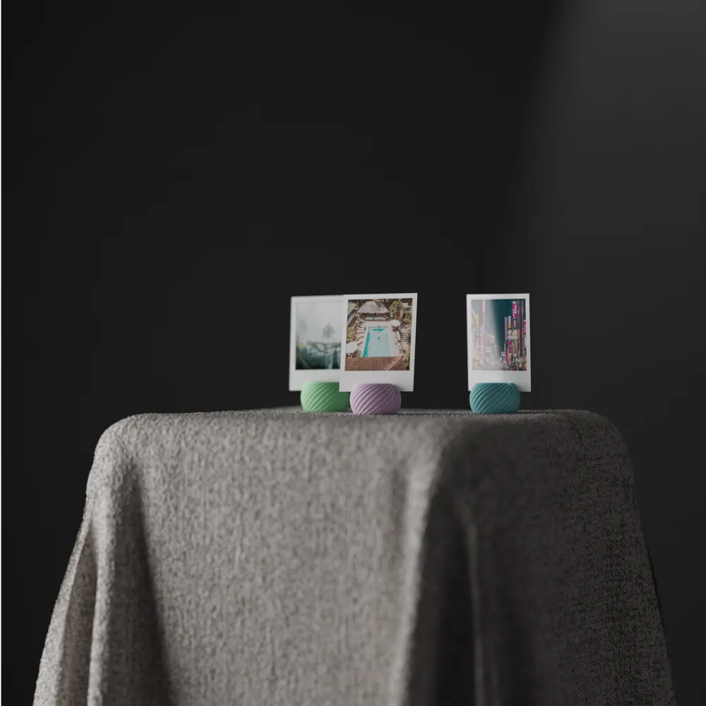Spiral photo holder displaying an instant photo