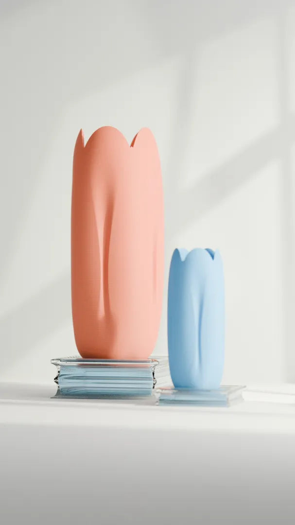 Tulip-inspired decorative vase styled in a bright interior
