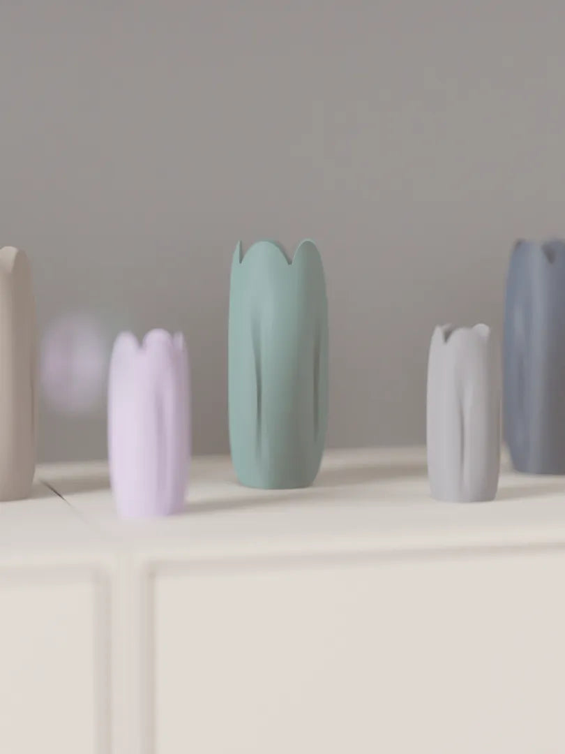 Tulip-inspired decorative vases in soft pastel colours