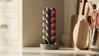 Two-part coffee pod stand on a kitchen counter
