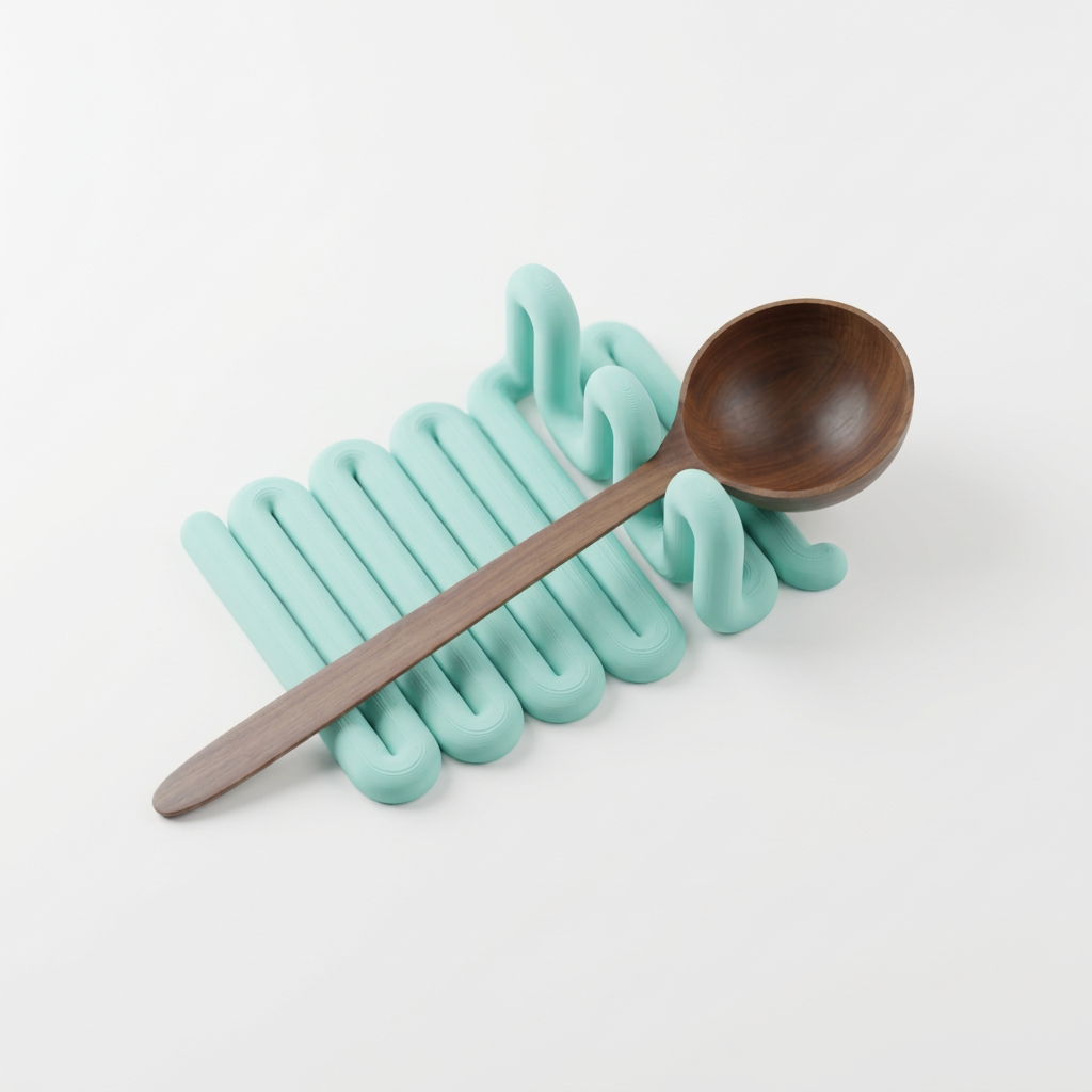 Mint Wibble utensil rest with a wooden spoon shown against a clean studio background